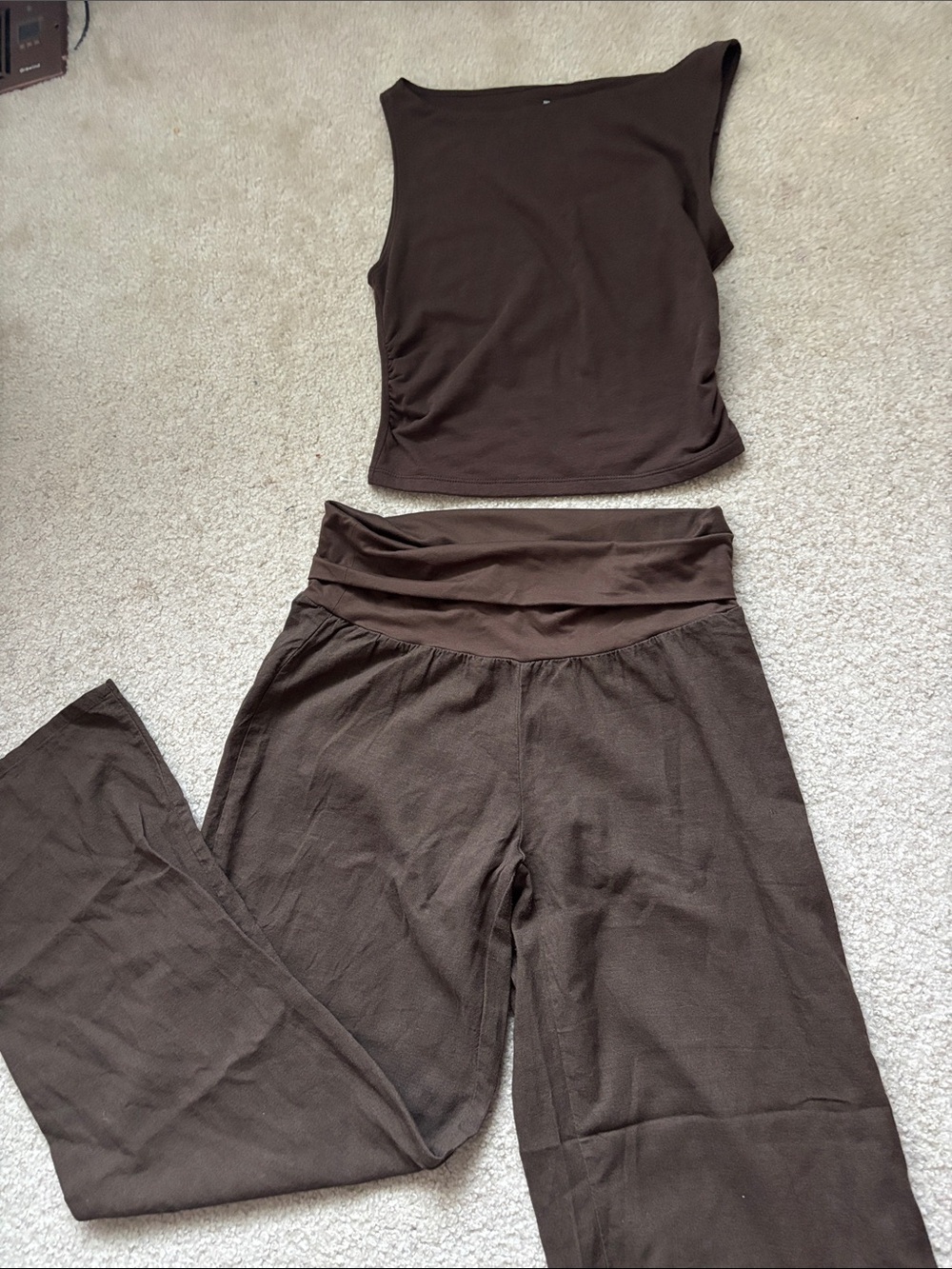 No Boundaries Chocolate Brown Wide-Leg Fold-Over Waist set